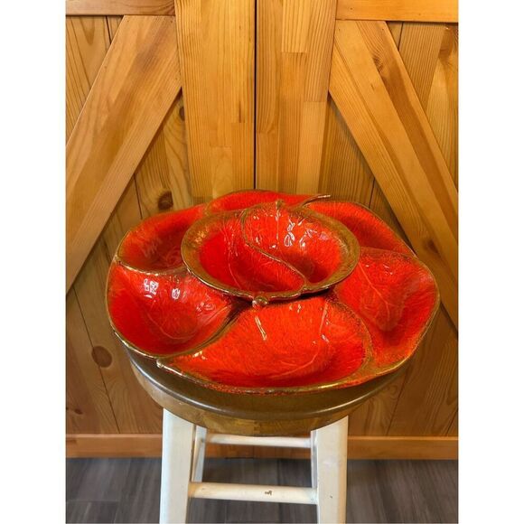 Vintage Lazy Susan California pottery 725 chip and dip set (8762)￼ - Picture 4 of 8